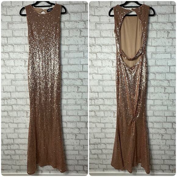 Lulus Dress Light the Night Sequin Maxi Sleeveless Backless Formal Rose Gold M - Picture 2 of 9